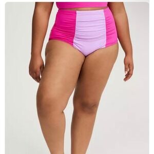 Torrid 3 Pink Lavender Ruched High Waist Bikini Swim Bottoms Plus Size 3x 22 24